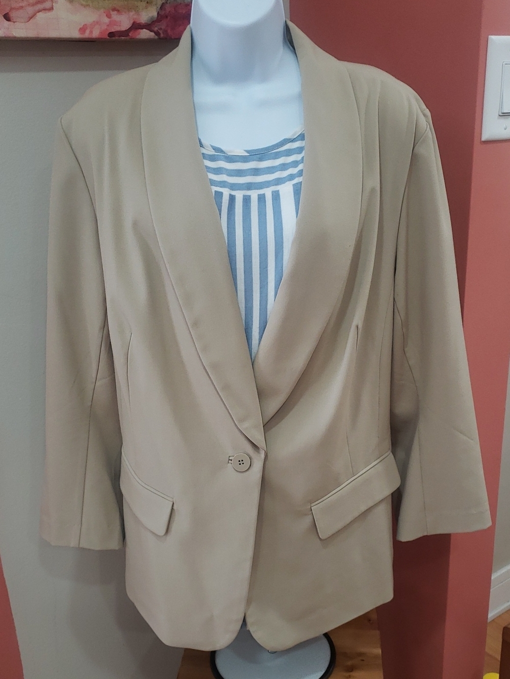Lane Bryant Cream Open-Front Shawl Collar Blazer, Size 22